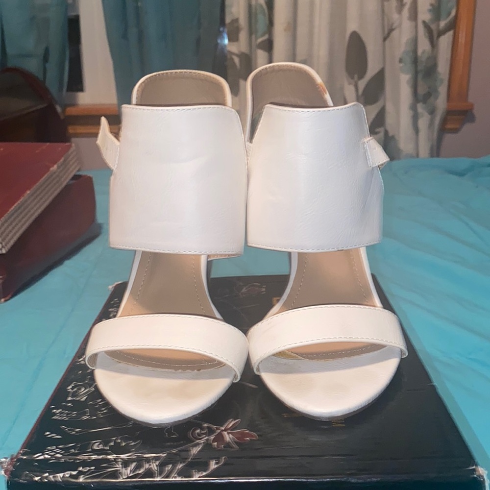 Liliana White Block Heel